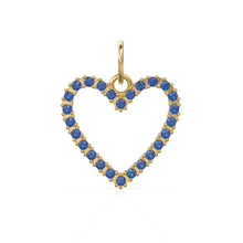 Load image into Gallery viewer, 22.6mm 14K solid Yellow Gold Green Blue Sapphire Large LOVE Heart Charm Necklace Pendant