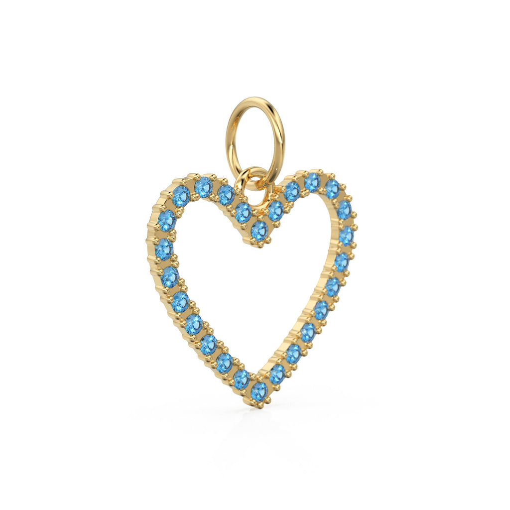 22.6mm 14K solid Yellow Gold Swiss Blue Topaz Large LOVE Heart Charm Necklace Pendant