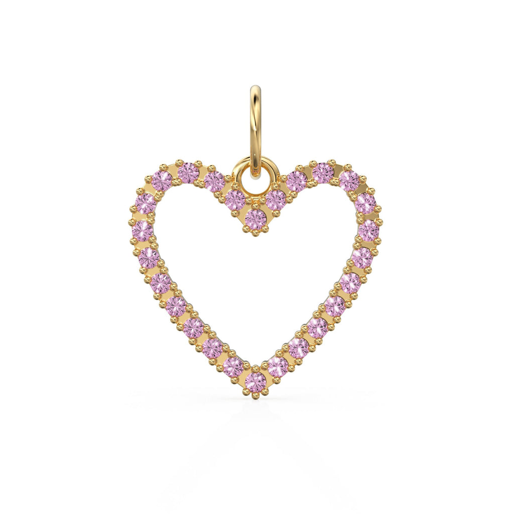 22.6mm 14K solid Yellow Gold Baby Pink Tourmaline Large LOVE Heart Charm Necklace Pendant