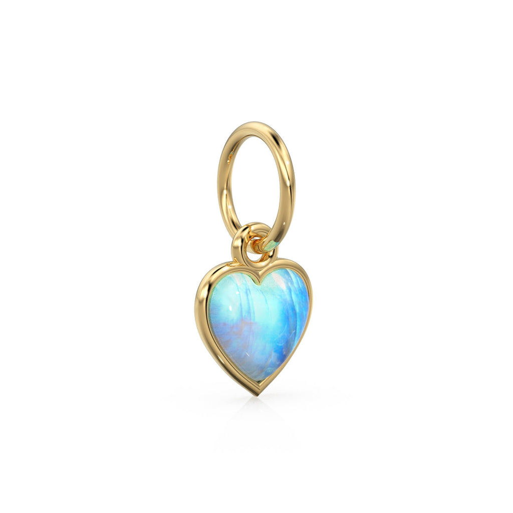 Moonstone Heart Cabochon Solid Gold Charm / Natural Fire Gemstone Handmade Gold Pendant / 1pc 14k Solid Yellow Gold Jewelry Making Findings