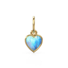 Load image into Gallery viewer, Moonstone Heart Cabochon Solid Gold Charm / Natural Fire Gemstone Handmade Gold Pendant / 1pc 14k Solid Yellow Gold Jewelry Making Findings