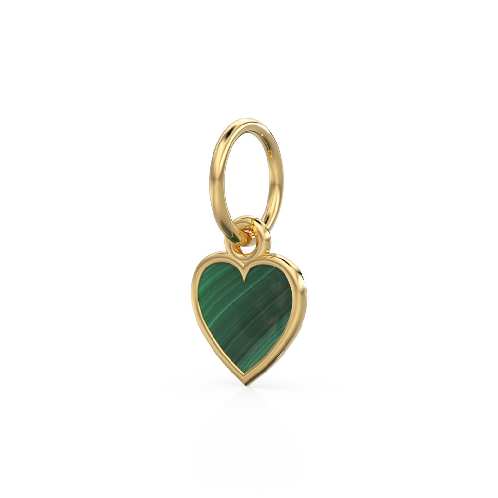 Malachite Heart Cabochon Solid Gold Charm / Natural Green Gemstone Handmade Gold Pendant / 1pc 14k Solid Yellow Gold Jewelry Making Findings