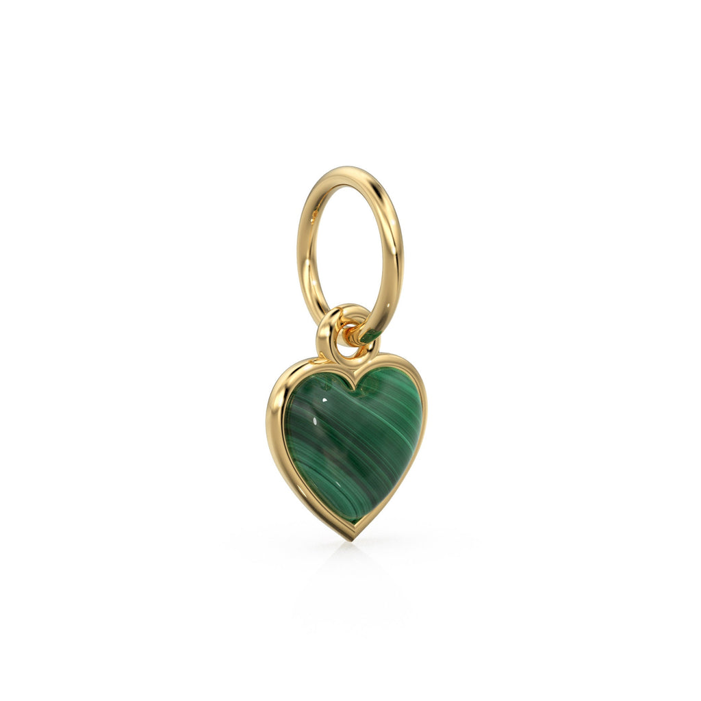 Malachite Heart Cabochon Solid Gold Charm / Natural Green Gemstone Handmade Gold Pendant / 1pc 14k Solid Yellow Gold Jewelry Making Findings