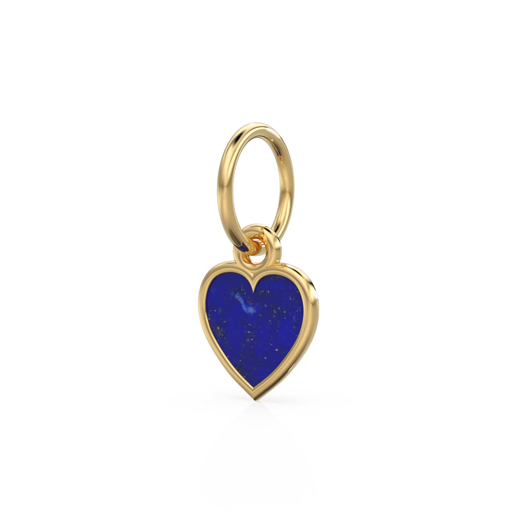 Lapis Lazuli Heart Cabochon Solid Gold Charm / Natural Blue Gemstone Handmade Gold Pendant / 14k Solid Yellow Gold Jewelry Making Finding