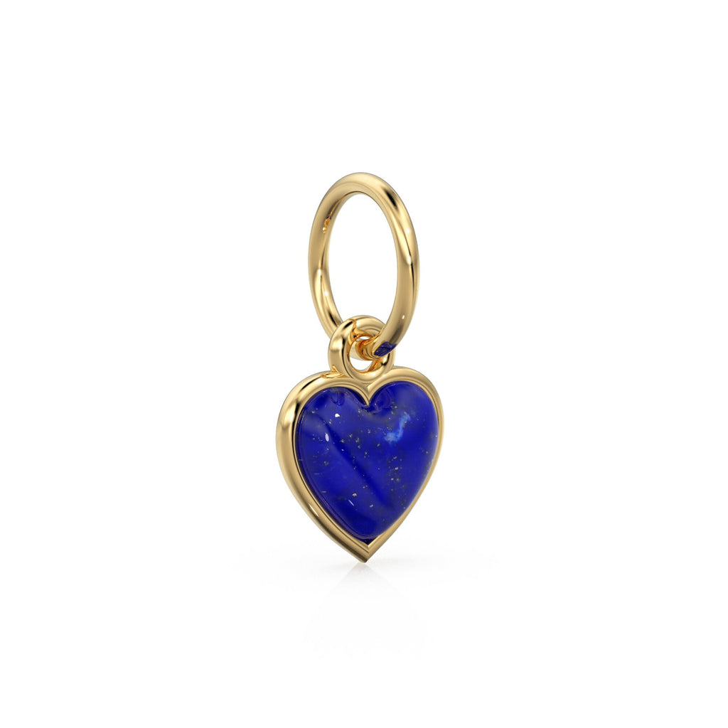 Lapis Lazuli Heart Cabochon Solid Gold Charm / Natural Blue Gemstone Handmade Gold Pendant / 14k Solid Yellow Gold Jewelry Making Finding