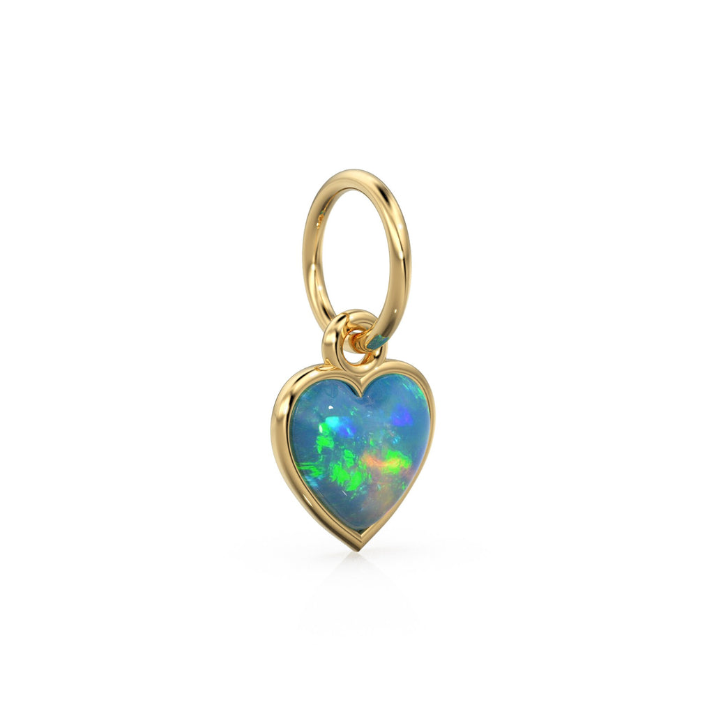 Ethiopian Opal Heart Cabochon Solid Gold Charm / Natural Fire Gemstone Handmade Gold Pendant / 14k Solid Yellow Gold Jewelry Making Findings