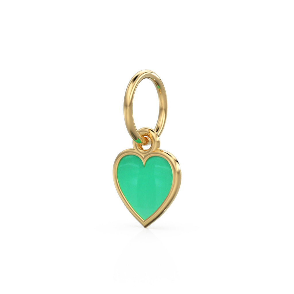 Chrysoprase Heart Cabochon Solid Gold Charm / Natural Green Gemstone Handmade Gold Pendant / 14k Solid Yellow Gold Jewelry Making Findings