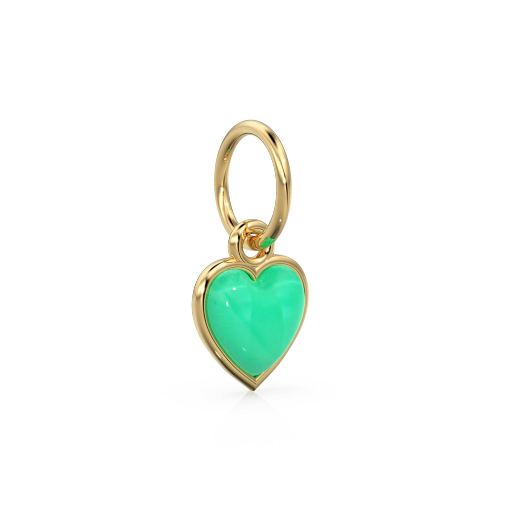 Chrysoprase Heart Cabochon Solid Gold Charm / Natural Green Gemstone Handmade Gold Pendant / 14k Solid Yellow Gold Jewelry Making Findings