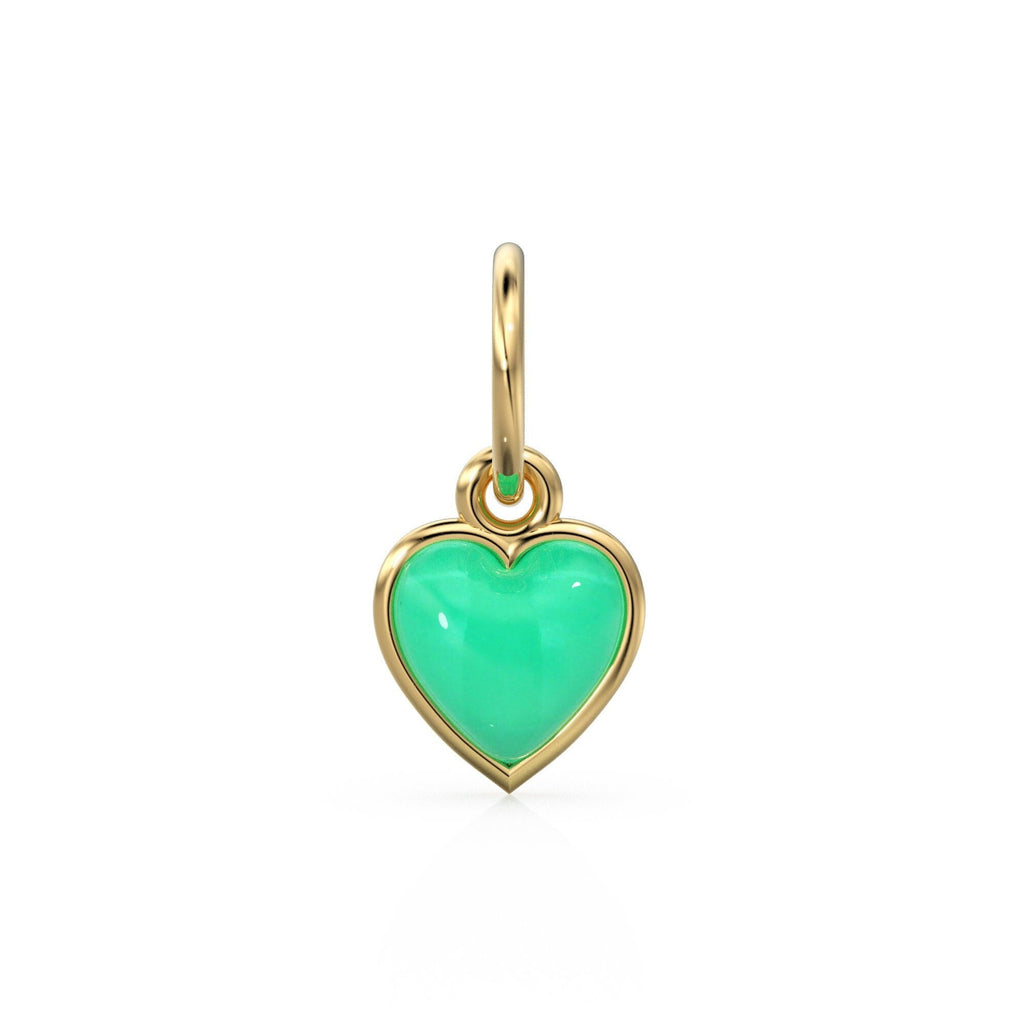 Chrysoprase Heart Cabochon Solid Gold Charm / Natural Green Gemstone Handmade Gold Pendant / 14k Solid Yellow Gold Jewelry Making Findings