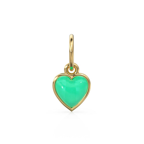 Chrysoprase Heart Cabochon Solid Gold Charm / Natural Green Gemstone Handmade Gold Pendant / 14k Solid Yellow Gold Jewelry Making Findings - Jalvi & Co. 