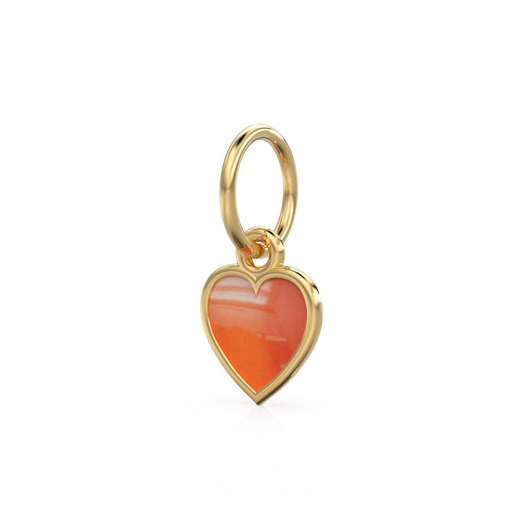 Carnelian Heart Cabochon Solid Gold Charm / Natural Red Gemstone Handmade Gold Pendant / 1pc 14k Solid Yellow Gold Jewelry Making Findings