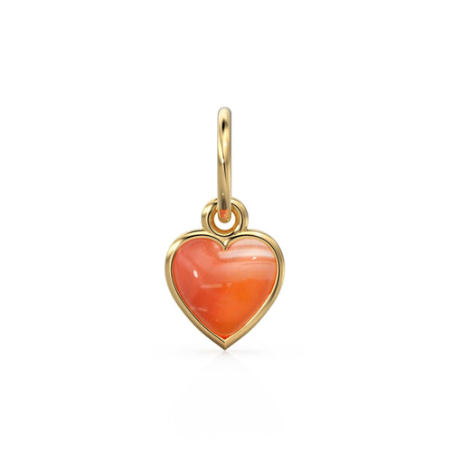 Carnelian Heart Cabochon Solid Gold Charm / Natural Red Gemstone Handmade Gold Pendant / 1pc 14k Solid Yellow Gold Jewelry Making Findings - Jalvi & Co. 