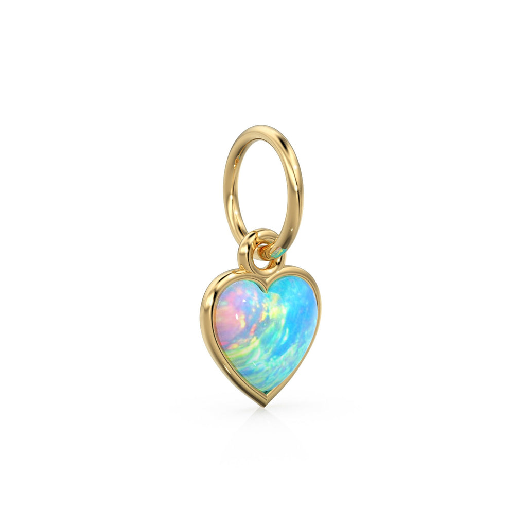 Australian Opal Heart Cabochon Solid Gold Charm / Natural Fire Gemstone Handmade Gold Pendant / 14k Solid Yellow Gold Jewelry Making Finding