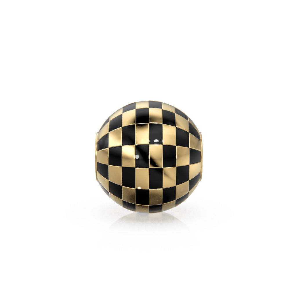 10mm 18k Solid Yellow Gold Round Ball Checkerboard Enamel Spacer Findings Beads (1 piece)