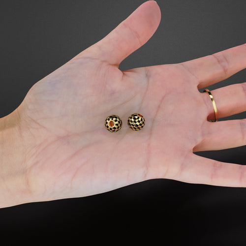 10mm 18k Solid Yellow Gold Round Ball Checkerboard Enamel Spacer Findings Beads (1 piece) - Jalvi & Co. 
