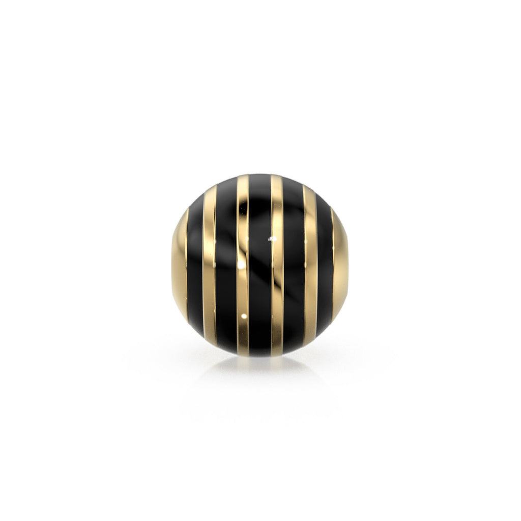 6mm 18k Solid Yellow Gold Round Ball Striped Enamel Spacer Findings Beads (1 piece)