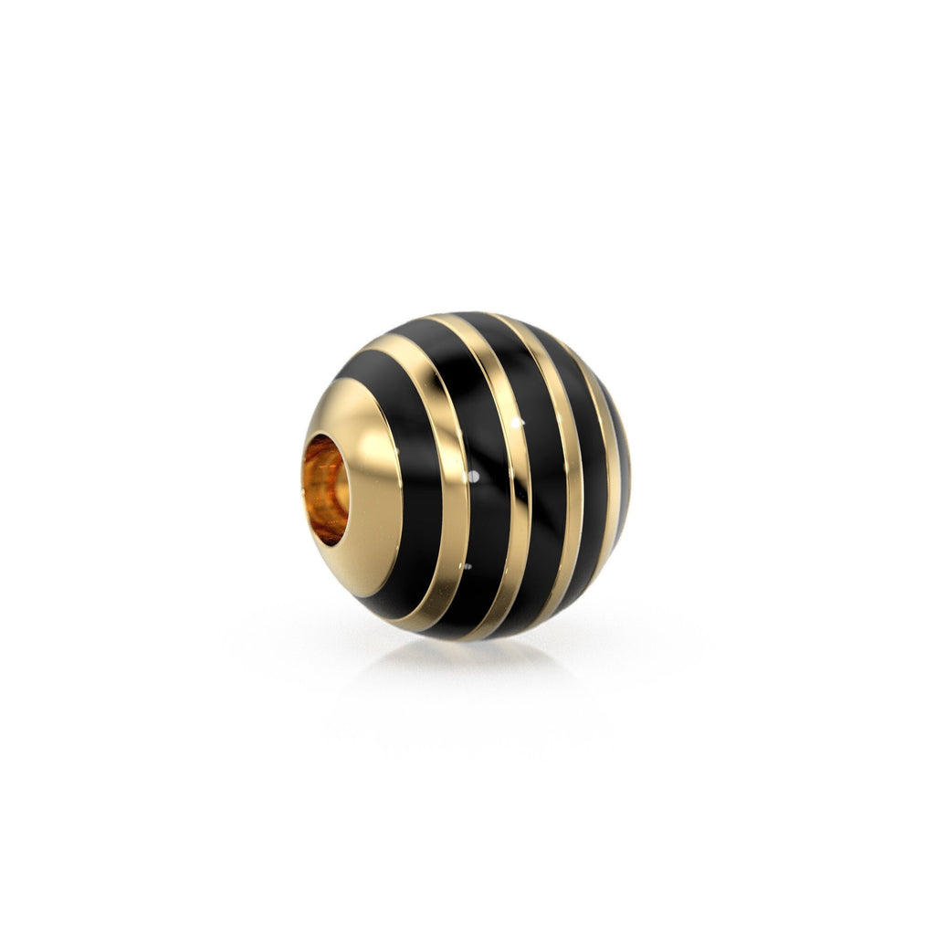 6mm 18k Solid Yellow Gold Round Ball Striped Enamel Spacer Findings Beads (1 piece)