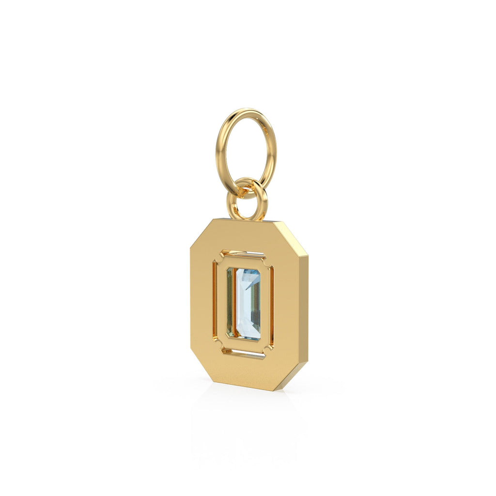 Blue Aquamarine Emerald Cut Enamel Solid Gold Charm / Blue Gemstone Gold Pendant / 14k Solid Gold March Birthstone Jewelry Making Finding