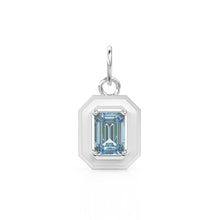 Load image into Gallery viewer, Blue Aquamarine Emerald Cut Enamel Solid Gold Charm / Blue Gemstone Gold Pendant / 14k Solid Gold March Birthstone Jewelry Making Finding