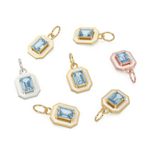 Load image into Gallery viewer, Blue Aquamarine Emerald Cut Enamel Solid Gold Charm / Blue Gemstone Gold Pendant / 14k Solid Gold March Birthstone Jewelry Making Finding