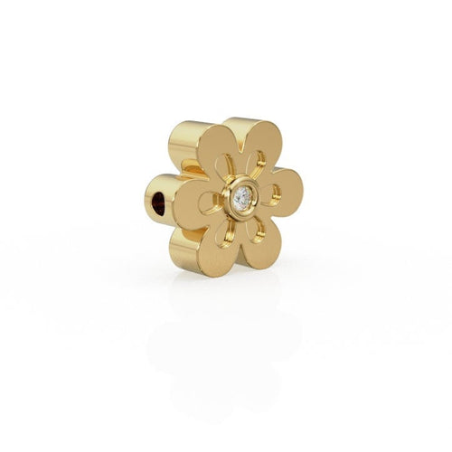 7mm Diamond 18k Solid Yellow Gold Fancy Daisy Flower Design Spacer Finding Beads 2pcs - Jalvi & Co. 