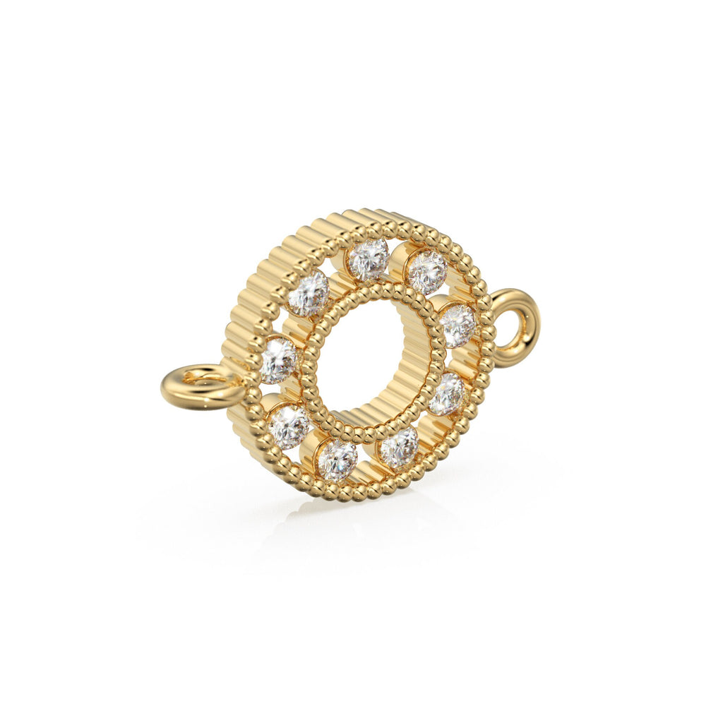 Round Gold Link 18k Solid Yellow Gold Brilliant Diamond Connector Spacer / Solid 14k Gold Handmade Link Finding