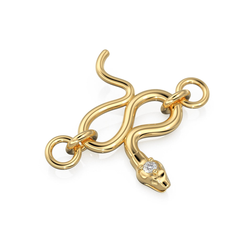 18k gold clasp / Snake serpent / Solid 18 carat yellow gold / Hook clasp / Designer jewelry findings / Nature organic exotic insects reptile