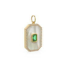 Load image into Gallery viewer, 14K Solid Yellow Gold Emerald and Mother of Pearl Diamond Charm, Diamonds, Emerald, Mother of Pearl, Stunning Diamond Charm Pendant