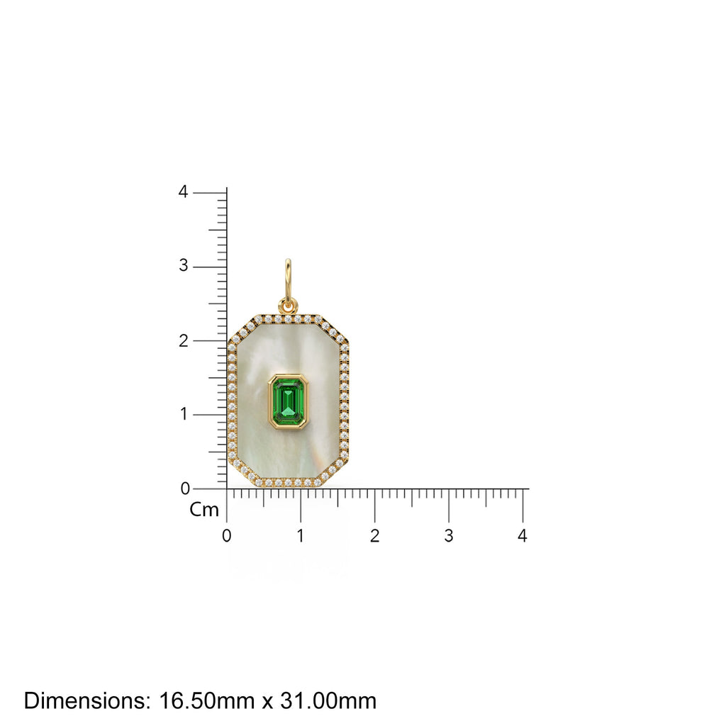 14K Solid Yellow Gold Emerald and Mother of Pearl Diamond Charm, Diamonds, Emerald, Mother of Pearl, Stunning Diamond Charm Pendant