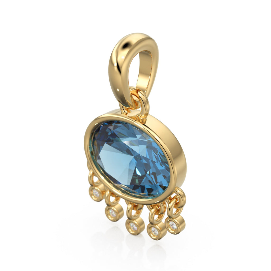 London Blue Topaz Oval Solid Gold Pendant / Natural Blue Gemstone Handmade Gold Charm / 14k Solid Yellow Gold Jewelry For Necklace