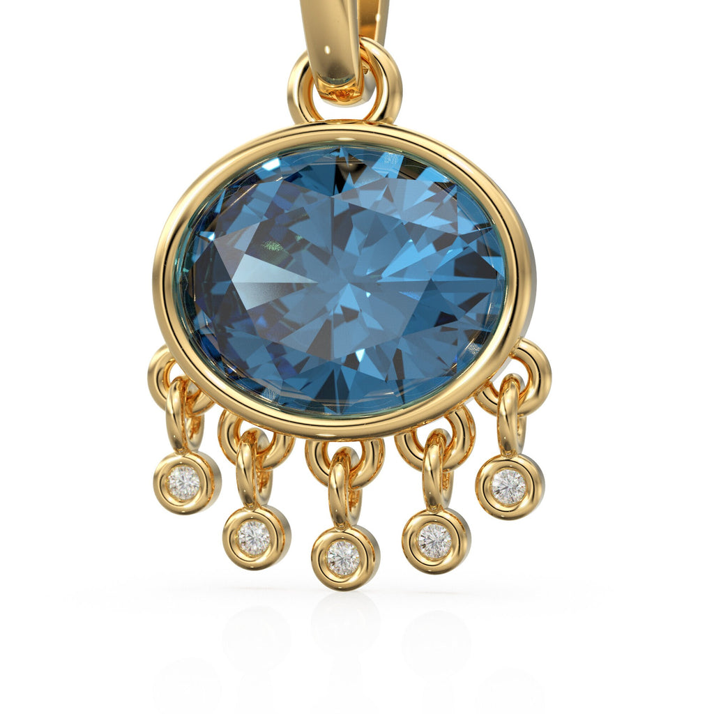 London Blue Topaz Oval Solid Gold Pendant / Natural Blue Gemstone Handmade Gold Charm / 14k Solid Yellow Gold Jewelry For Necklace