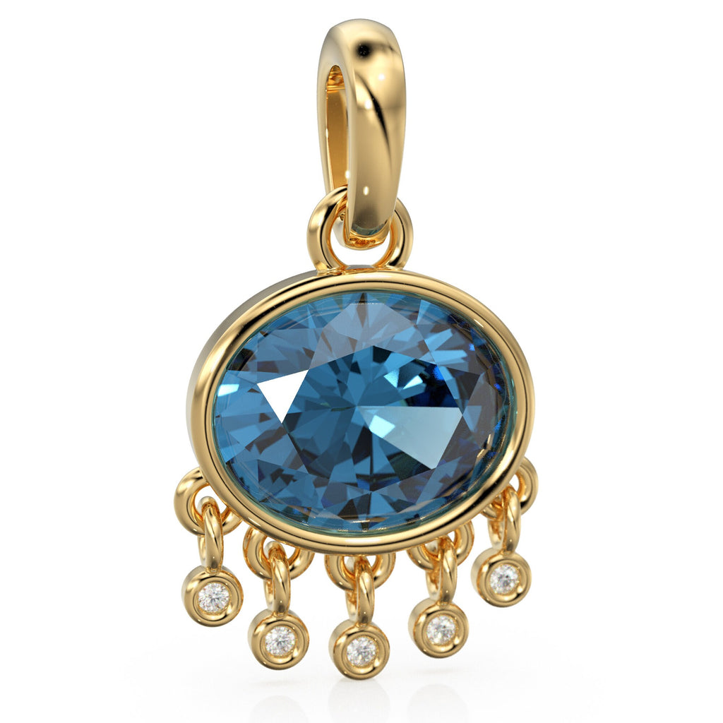 London Blue Topaz Oval Solid Gold Pendant / Natural Blue Gemstone Handmade Gold Charm / 14k Solid Yellow Gold Jewelry For Necklace