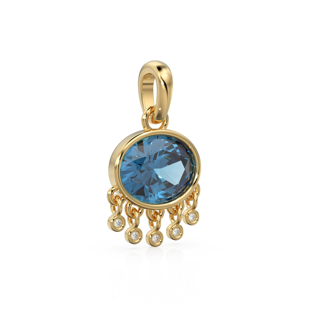 London Blue Topaz Oval Solid Gold Pendant / Natural Blue Gemstone Handmade Gold Charm / 14k Solid Yellow Gold Jewelry For Necklace