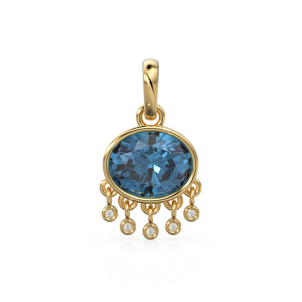 London Blue Topaz Oval Solid Gold Pendant / Natural Blue Gemstone Handmade Gold Charm / 14k Solid Yellow Gold Jewelry For Necklace