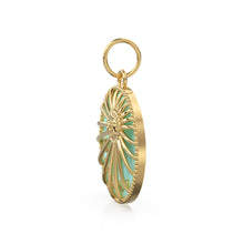 Load image into Gallery viewer, Turquoise Blue Enamel Day Night Sun Cosmic Love Pendant / Natural Diamond Handmade Gold Charm / 14k Solid Yellow Gold Jewelry For Necklace