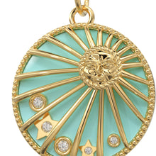 Load image into Gallery viewer, Turquoise Blue Enamel Day Night Sun Cosmic Love Pendant / Natural Diamond Handmade Gold Charm / 14k Solid Yellow Gold Jewelry For Necklace