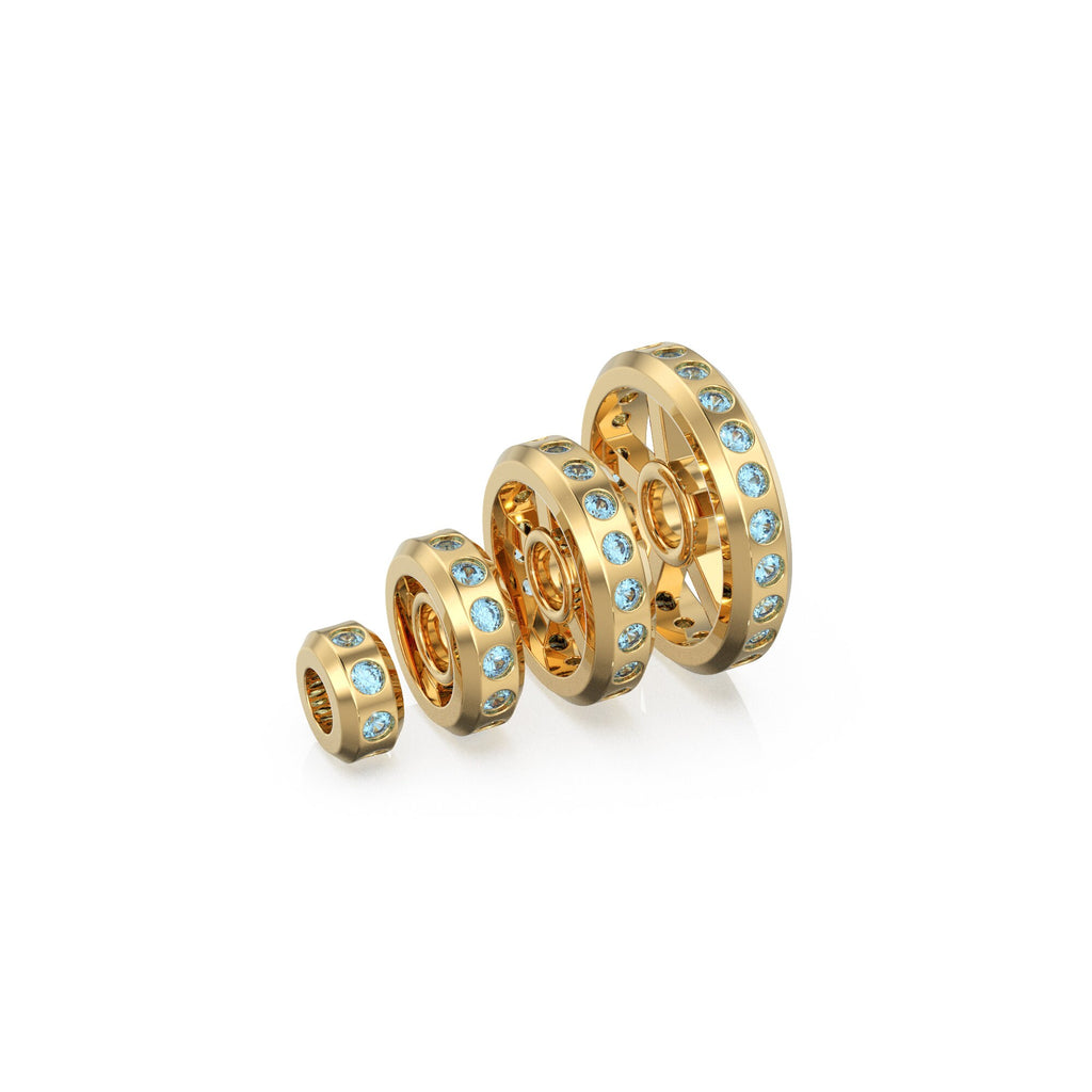 Real Aquamarine 18k Solid Gold Eternity Rondelle Wheel Spacer Handmade Beads