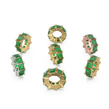 Load image into Gallery viewer, Large hole 12mm 18k Solid Yellow Gold Emerald Eternity Rondelle Wheel Bead Finding Spacer / Princess Cut Gold Bead / European Gold Big Bead