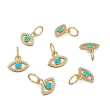 Load image into Gallery viewer, 10mmx12.5mm 14K Solid Yellow Gold Diamond Sleeping Beauty Turquoise Evil Eye Charm Necklace Pendant