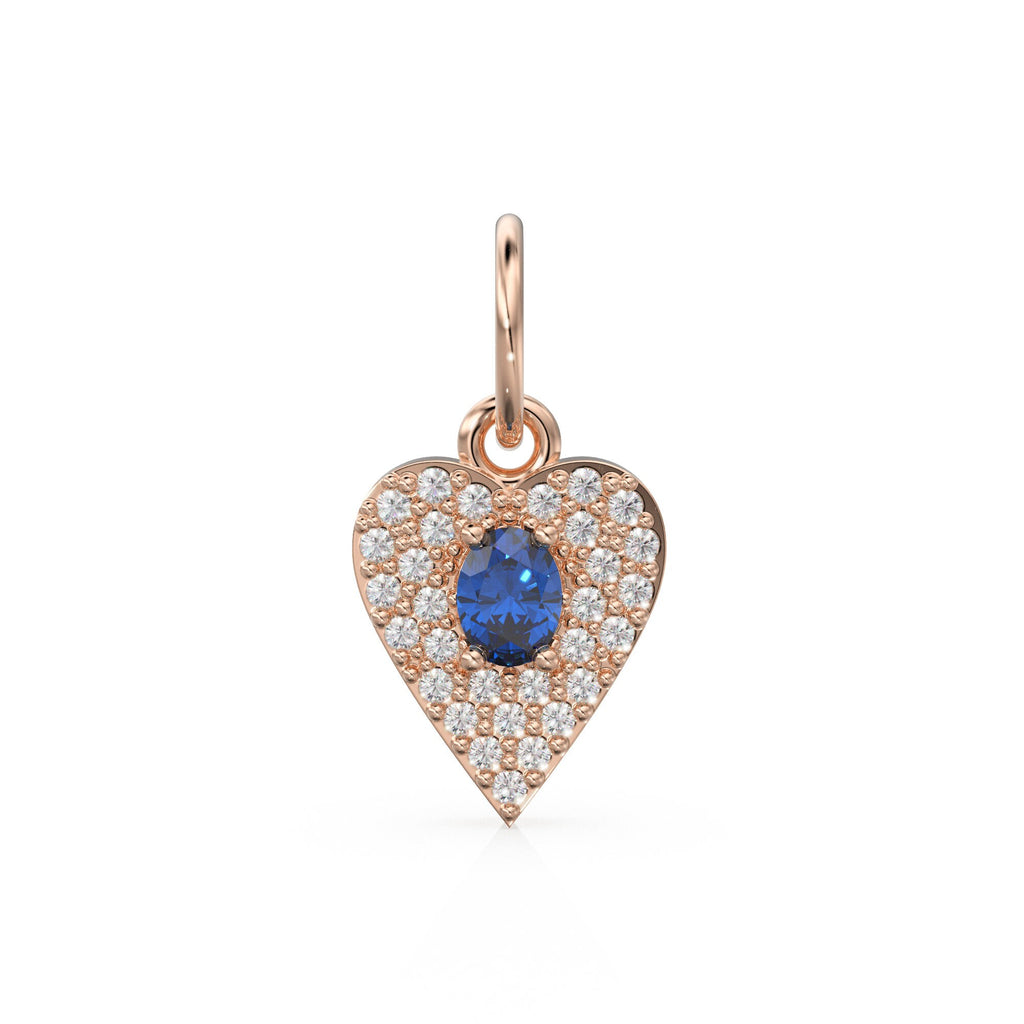 10mmx12.5mm 14K solid Yellow Gold Diamond Blue Sapphire LOVE Heart Charm Necklace Pendant Ruby Emerald Topaz Necklace