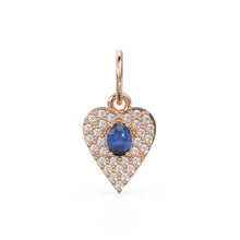 Load image into Gallery viewer, 10mmx12.5mm 14K solid Yellow Gold Diamond Blue Sapphire LOVE Heart Charm Necklace Pendant Ruby Emerald Topaz Necklace