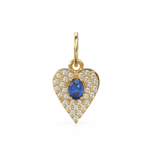 10mmx12.5mm 14K solid Yellow Gold Diamond Blue Sapphire LOVE Heart Charm Necklace Pendant Ruby Emerald Topaz Necklace - Jalvi & Co. 