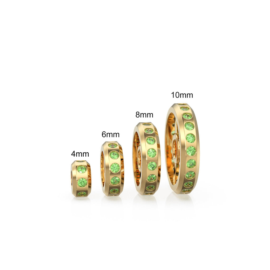 Real Green Arizona Peridot 18k Solid Gold Eternity Rondelle Wheel Spacer Handmade Beads