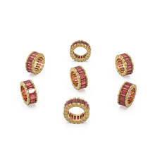 Load image into Gallery viewer, 14k Real Baguette Red Garnet Gold Beads / Garnet Rondelle Bead / Garnet European Beads / Solid Gold Garnet Enhancer Spacer Findings