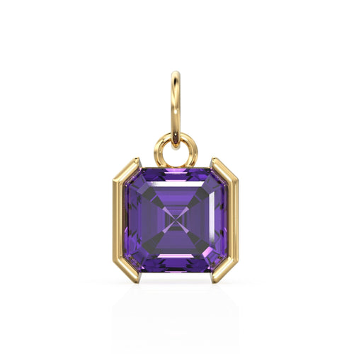Purple Amethyst Emerald Square Cut Solid Gold Charm / Natural Africa Amethyst Gemstone Handmade Gold Pendant / Yellow Gold Jewelry Necklace - Jalvi & Co. 
