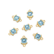 Load image into Gallery viewer, 14k Solid Gold Aquamarine Emerald Square Cut Connector / Matte Finish Gemstone Station / March Birthstone Bezel Charm Bracelet Spacer