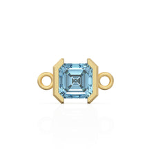 Load image into Gallery viewer, 14k Solid Gold Aquamarine Emerald Square Cut Connector / Matte Finish Gemstone Station / March Birthstone Bezel Charm Bracelet Spacer