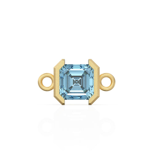 14k Solid Gold Aquamarine Emerald Square Cut Connector / Matte Finish Gemstone Station / March Birthstone Bezel Charm Bracelet Spacer - Jalvi & Co. 