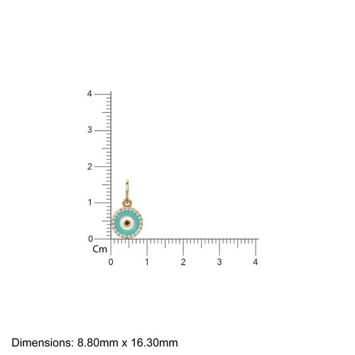 14k Gold Turquoise and White Diamond Evil Eye Pendant Charm / 14k White Diamond and Turquoise Round Evil Eye Charm / Lovely Protection - Jalvi & Co. 