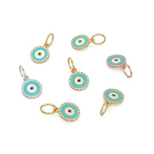 Load image into Gallery viewer, 14k Gold Turquoise and White Diamond Evil Eye Pendant Charm / 14k White Diamond and Turquoise Round Evil Eye Charm / Lovely Protection